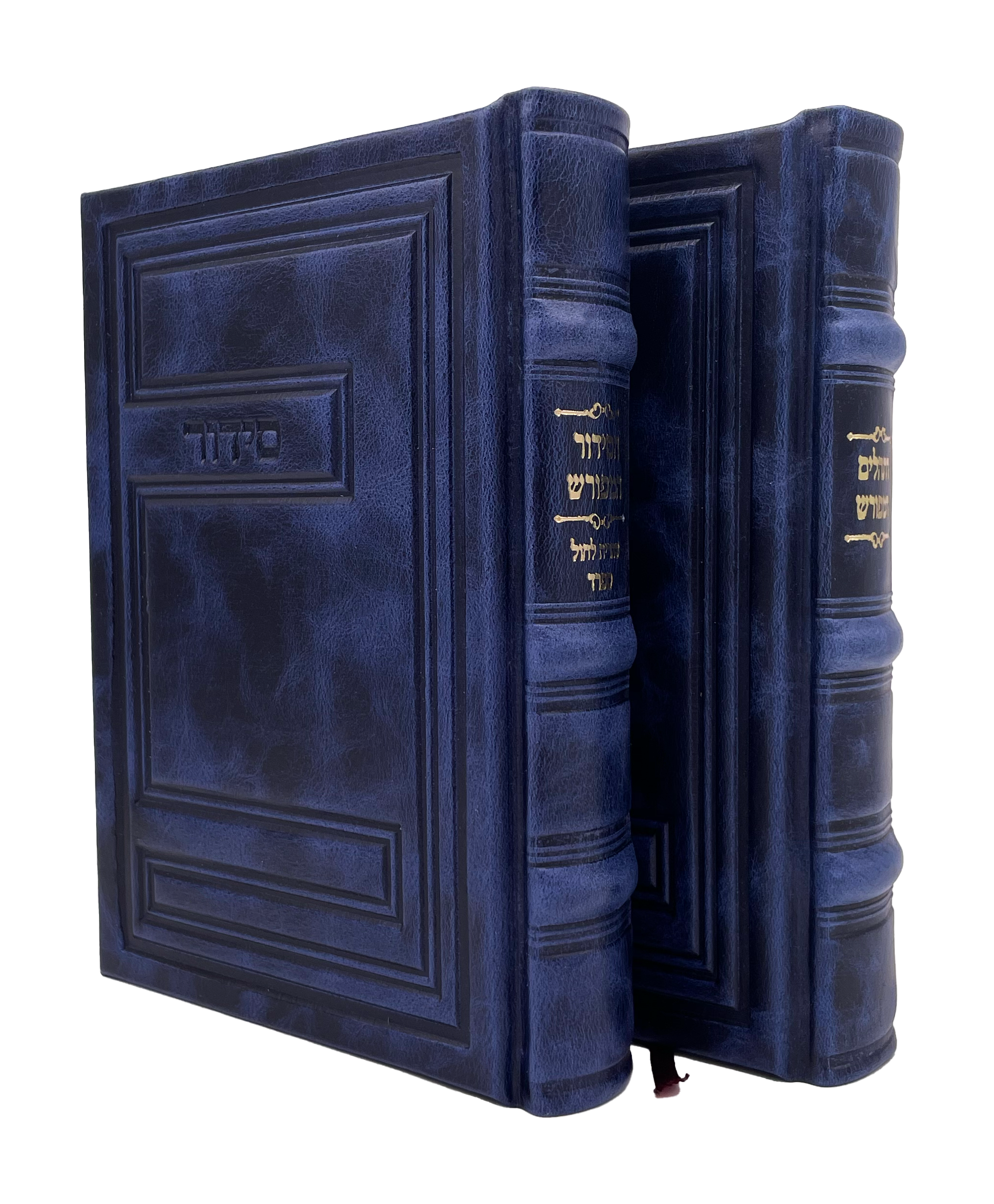 Antique Leather Tehillim and Siddur, Meforash, 2V Set